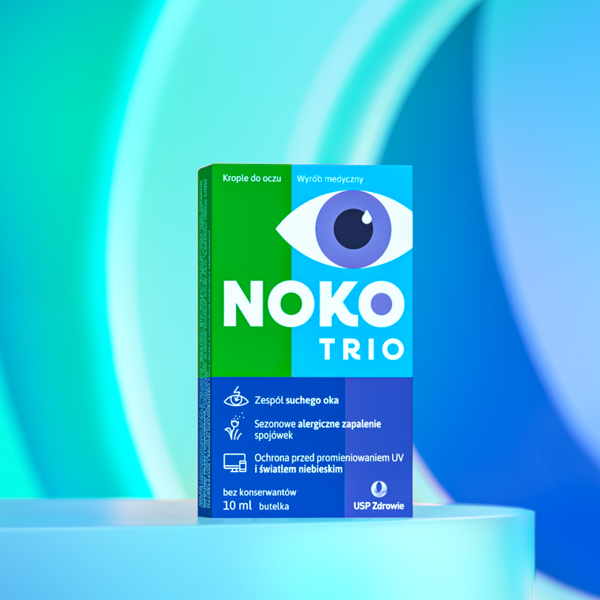 przód opakowania NOKO TRIO na niebiesko seledynowym tle